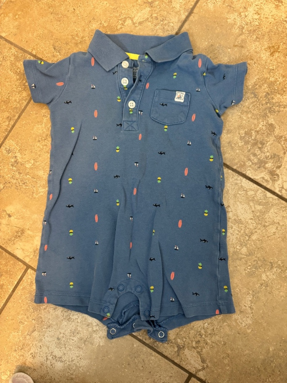 Blue nautical Polo-Style Infant One-Piece Romper “captain adorable”